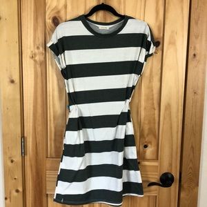 Adorable white and green striped mini dress.